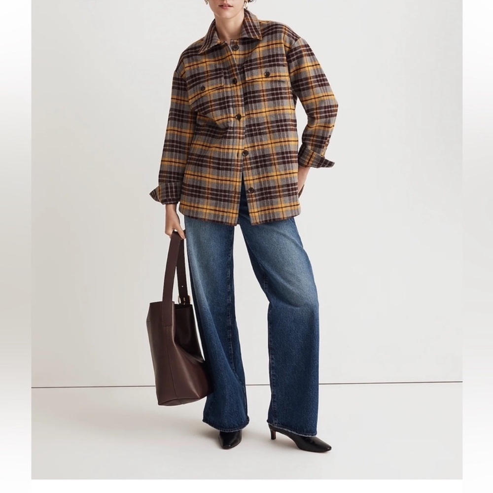 Madewell Twill Oversized Shirt Jacket in Yellow Plaid